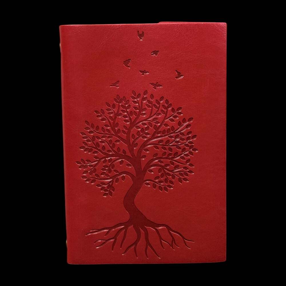 A5 Tree of Life Embossed Red PU Leather Refillable 6-Ring Binder Journal - Picture 2 of 5